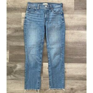Madewell Mid Rise Perfect Vintage Jean Blue Raw Hem Zip Fly Magic Pockets Sz 27